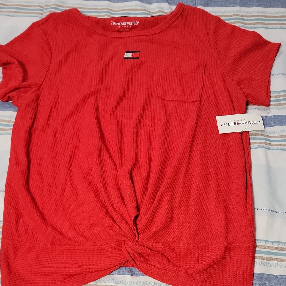 Tommy Hilfiger Vibrant Red Twist Hem Tee